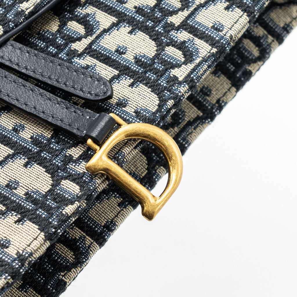 DIOR SADDLE POUCH BLUE DIOR OBLIQUE JACQUARD CANVAS GHW