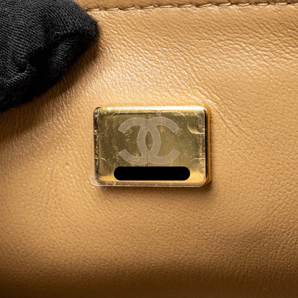CHANEL TOP HANDLE MINI RECTANGULAR LAMBSKIN DARK BEIGE GHW (MICROCHIP)