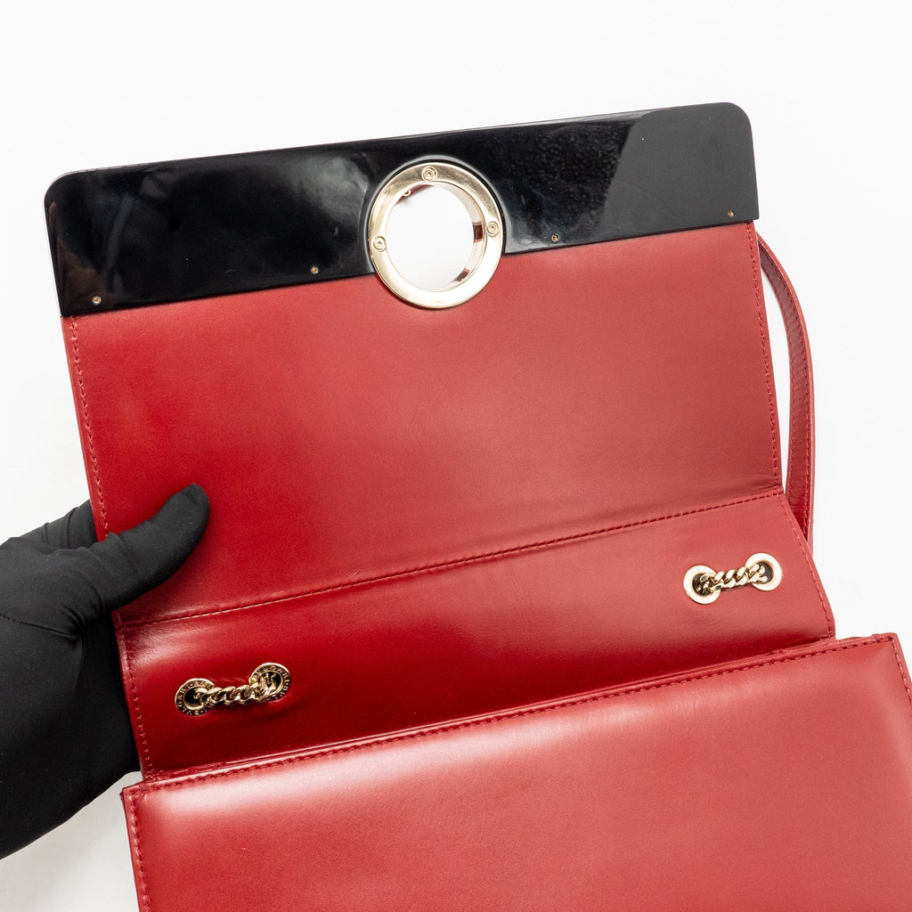 Bvlgari chain flap shoulder bag calfskin Red/Black LGHW