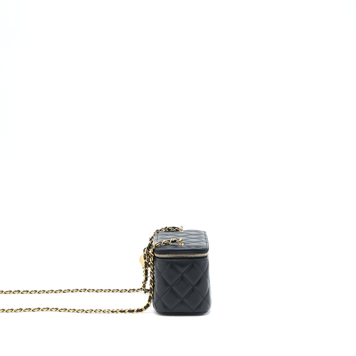 CHANEL 22A PEARL CRUSH LONG VANITY WITH CHAIN LAMBSKIN BLACK BRUSHED GHW (MICROCHIP)