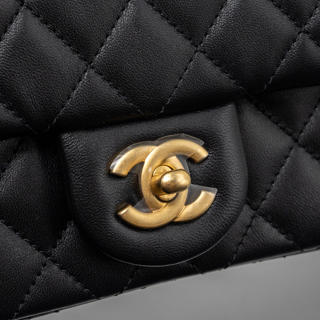 CHANEL PEARL CRUSH MINI RECTANGULAR LAMBSKIN BLACK BRUSHED GHW(MICROCHIP)