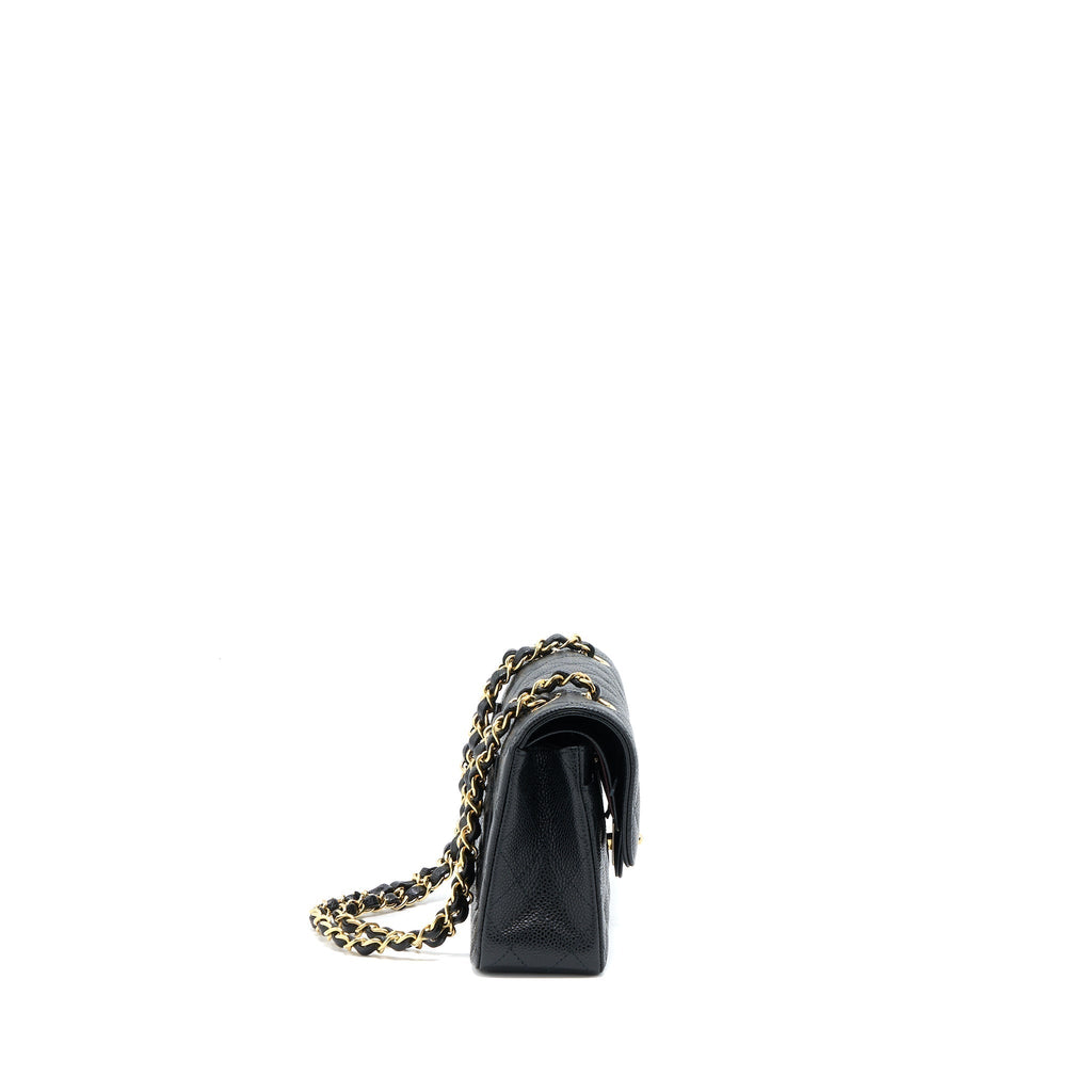 CHANEL SMALL CLASSIC DOUBLE FLAP BAG CAVIAR BLACK GHW (MICROCHIP)