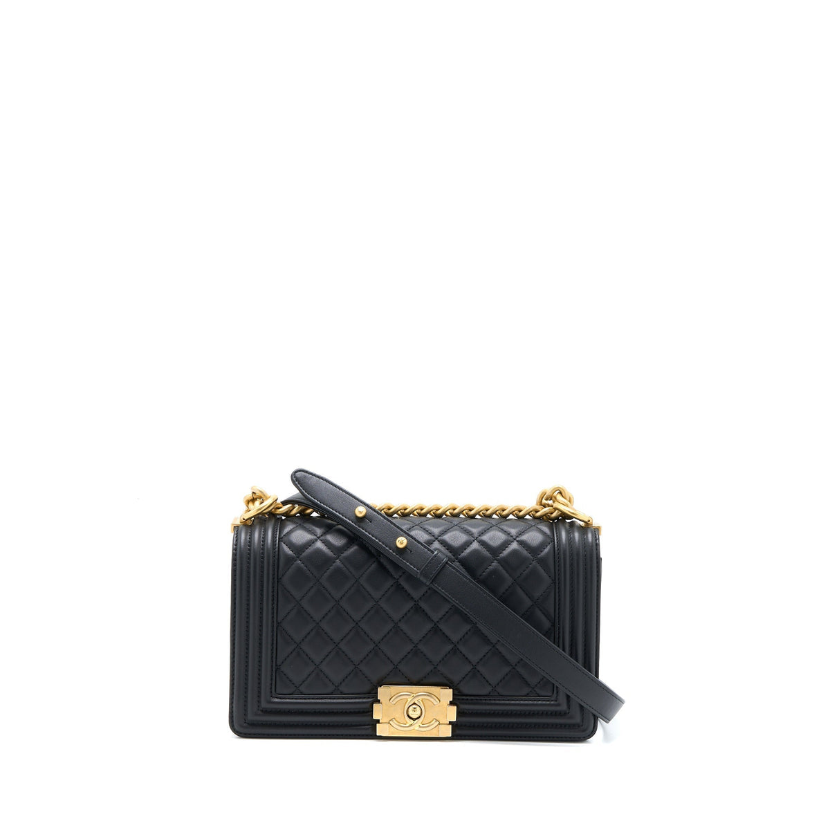CHANEL MEDIUM BOY BAG LAMBSKIN BLACK BRUSHED GHW
