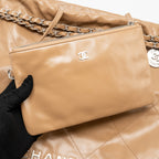 CHANEL LARGE 22 BAG SHINY CALFSKIN DARK BEIGE SHW (MICROCHIP)
