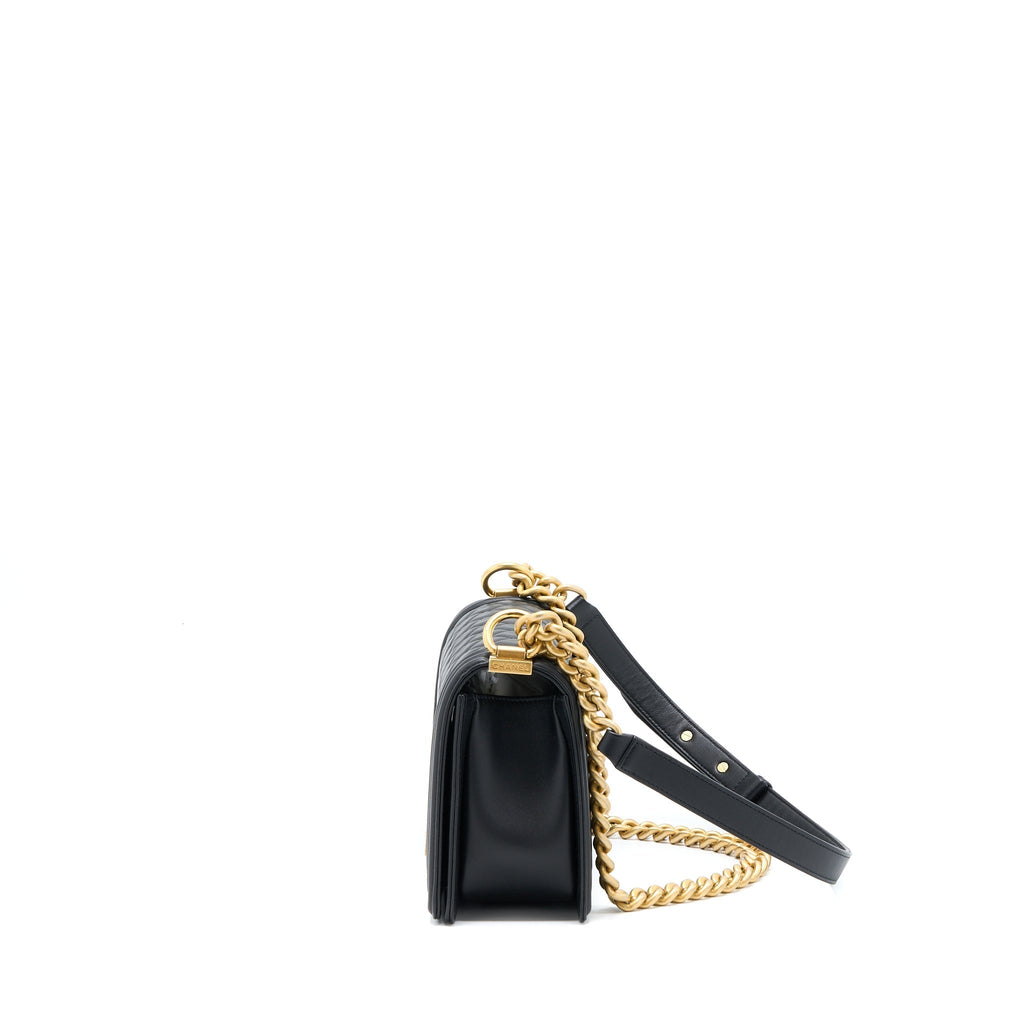 CHANEL MEDIUM BOY BAG LAMBSKIN BLACK BRUSHED GHW