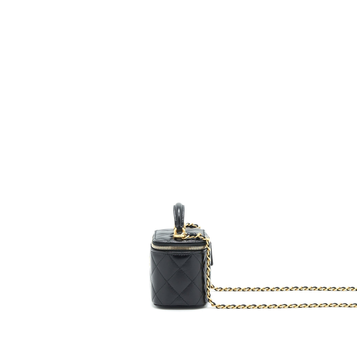 CHANEL SMALL HANDLE VANITY WITH CHAIN  LAMBSKIN BLACK GHW