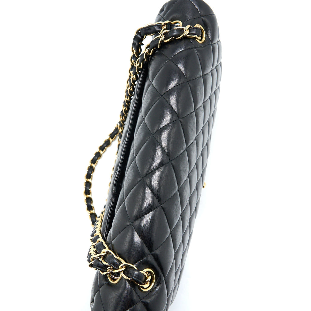 CHANEL MAXI SINGLE FLAP BAG LAMBSKIN BLACK GHW