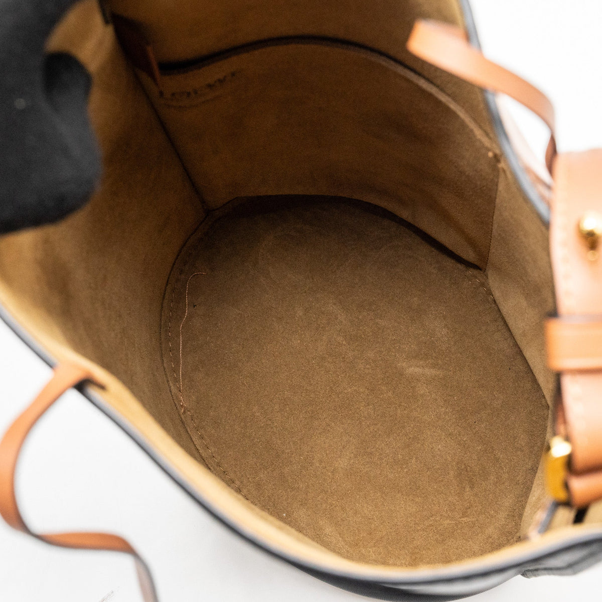 LOEWE GATE BUCKET BAG CALFSKIN BLACK / TAN GHW