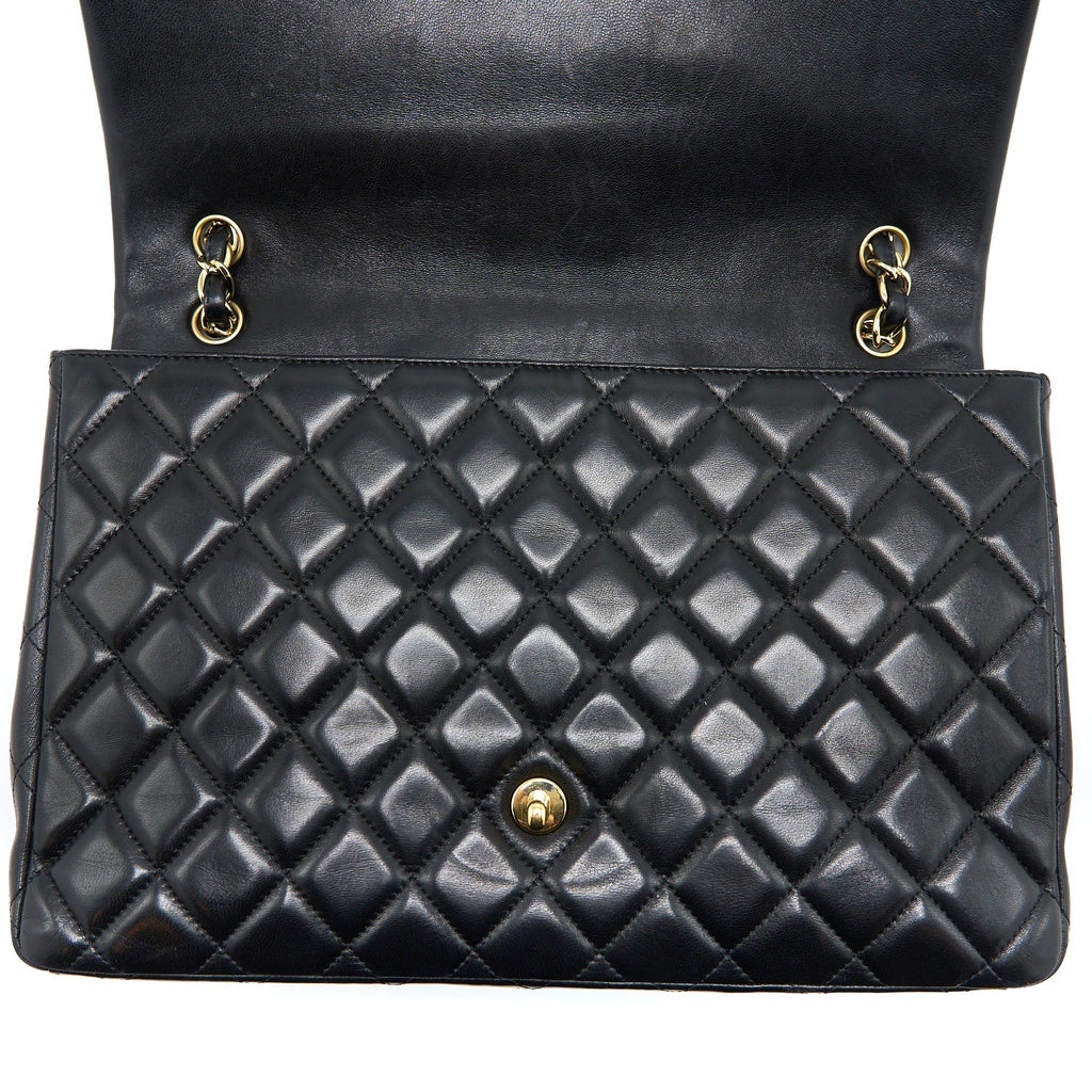 CHANEL MAXI SINGLE FLAP BAG LAMBSKIN BLACK GHW
