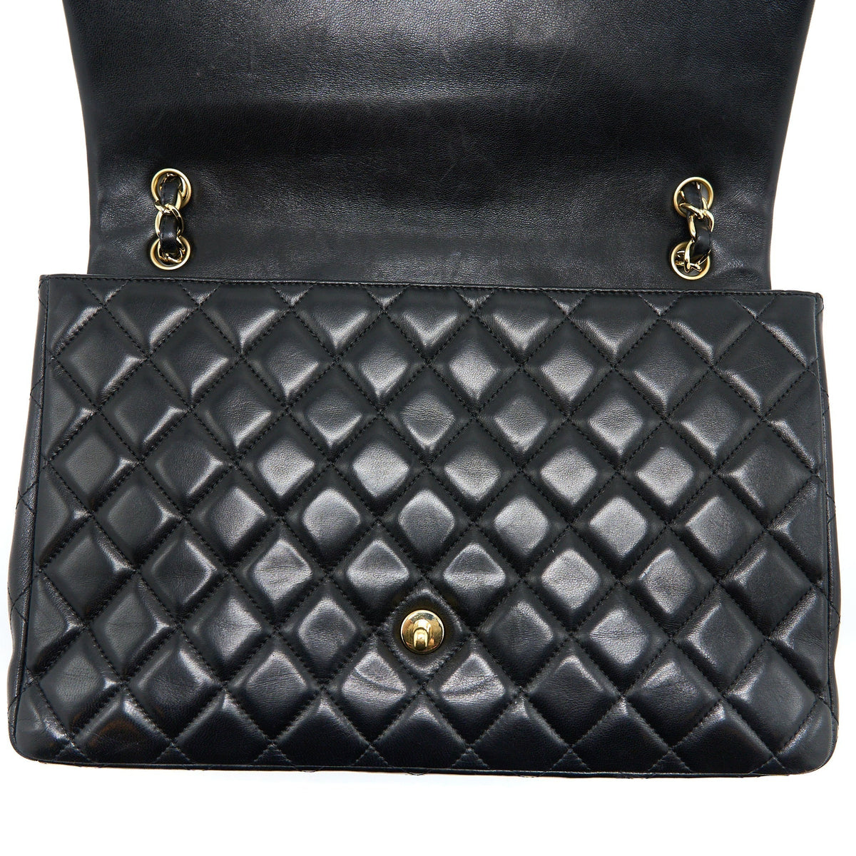 CHANEL MAXI SINGLE FLAP BAG LAMBSKIN BLACK GHW
