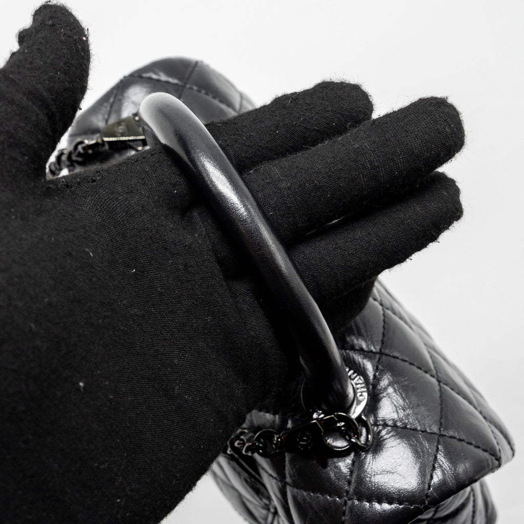 CHANEL SMALL COCO HANDLE AGED CALFSKIN BLACK WITH BLACK HARDWARE