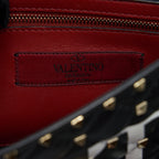 VALENTINO GARAVANI MEDIUM ROCKSTUD SPIKE SHOULDER BLACK LETTER PRINT LGHW