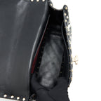 VALENTINO GARAVANI MEDIUM ROCKSTUD SPIKE SHOULDER BLACK LETTER PRINT LGHW