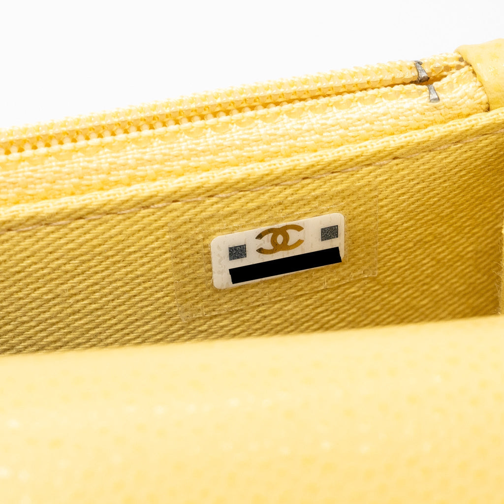 CHANEL MINI BUSINESS AFFINITY WALLET ON CHAIN CAVIAR YELLOW LGHW (MICROCHIP)
