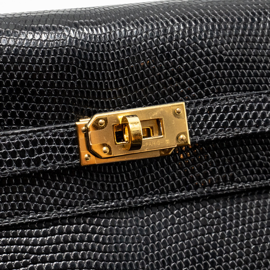 HERMES KELLY TO GO LIZARD NILOTICUS LISSE BLACK GHW
