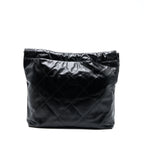 CHANEL MEDIUM 22 BAG GOLD LETTER SHINY CALFSKIN BLACK GHW (MICROCHIP)