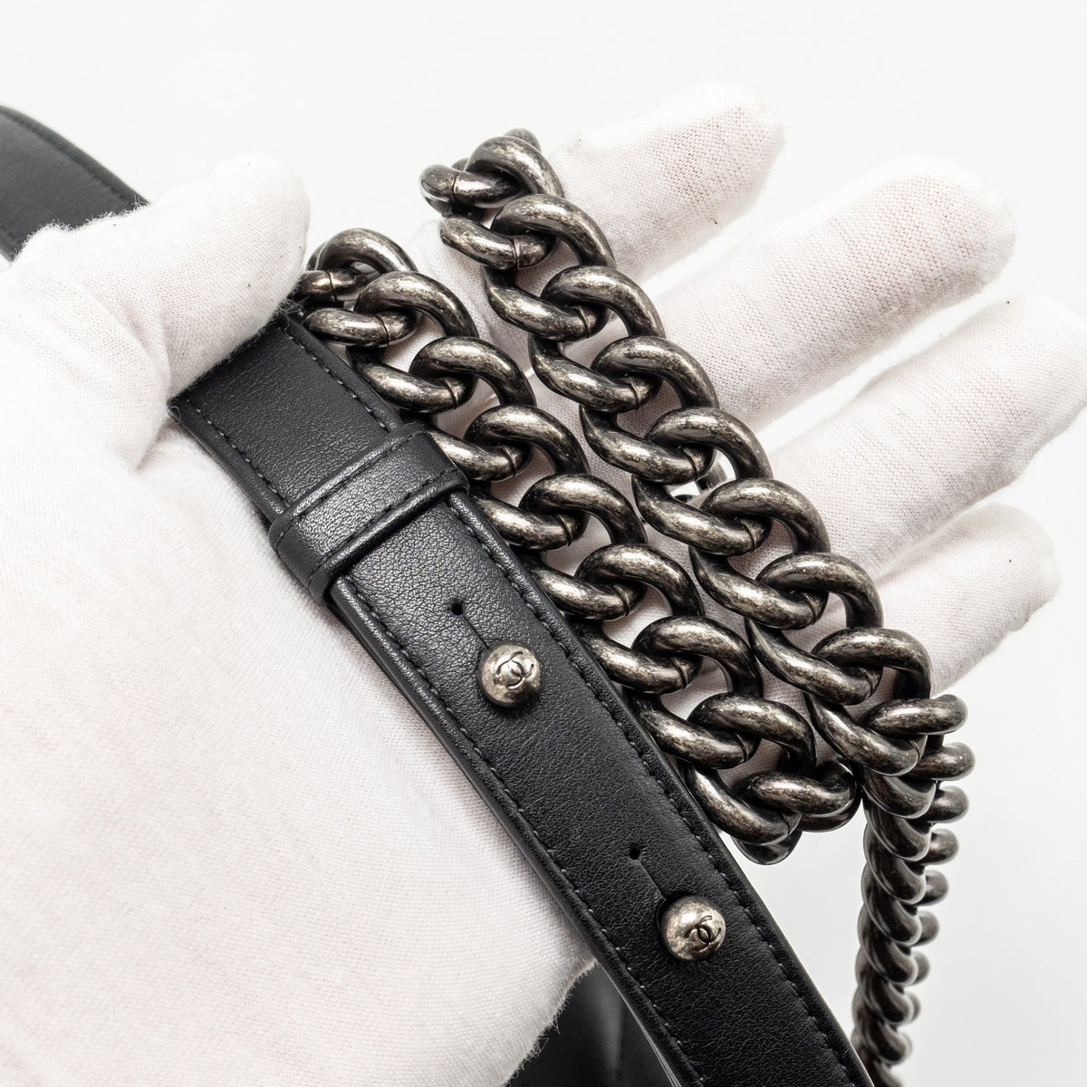 CHANEL SMALL BOY BAG LAMBSKIN BLACK RUTHENIUM SHW