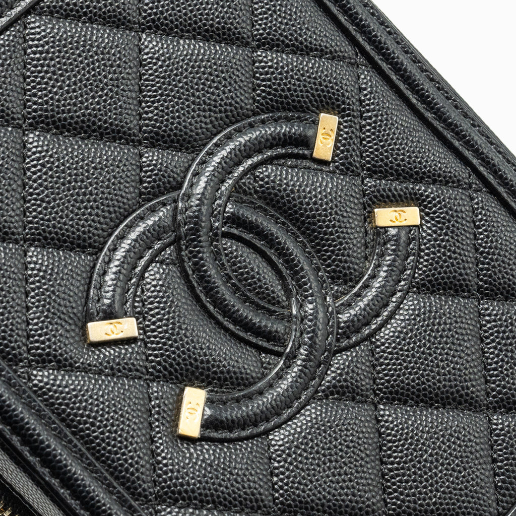 CHANEL FILIGREE VERTICAL VANITY CASE CAVIAR BLACK GHW