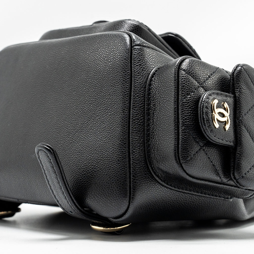 CHANEL TRIPLE POCKET BACKPACK CAVIAR BLACK LGHW (MICROCHIP)