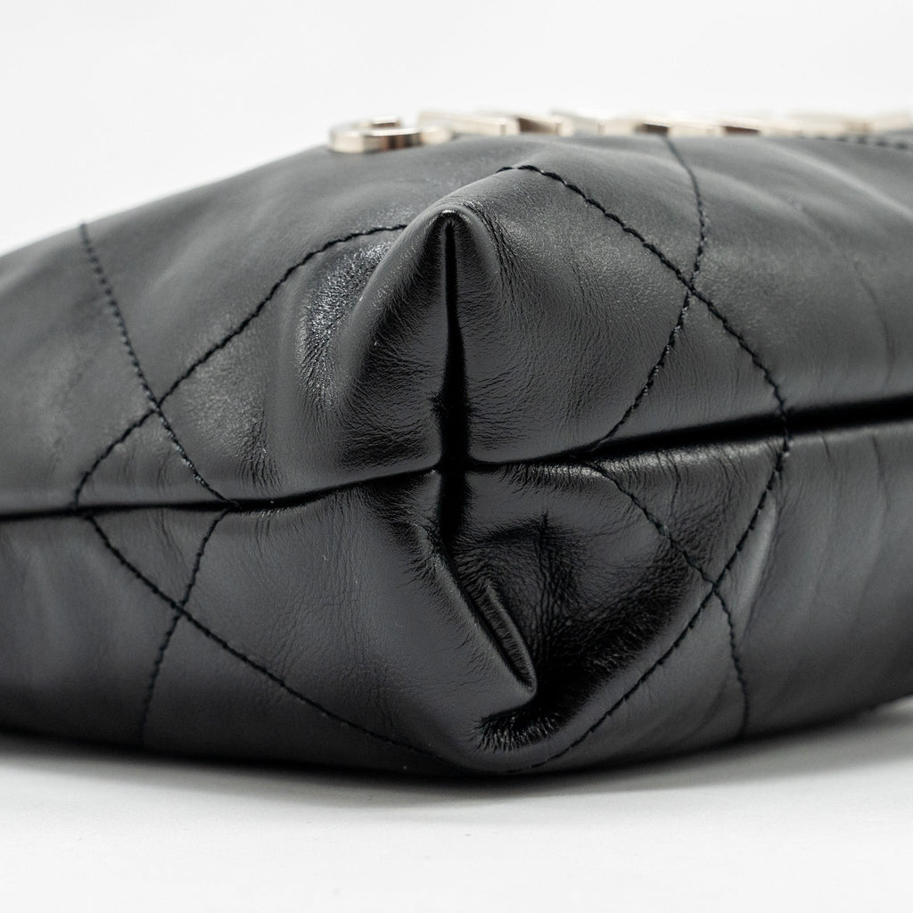 CHANEL MINI 22 BAG SHINY CALFSKIN BLACK SHW (MICROCHIP)