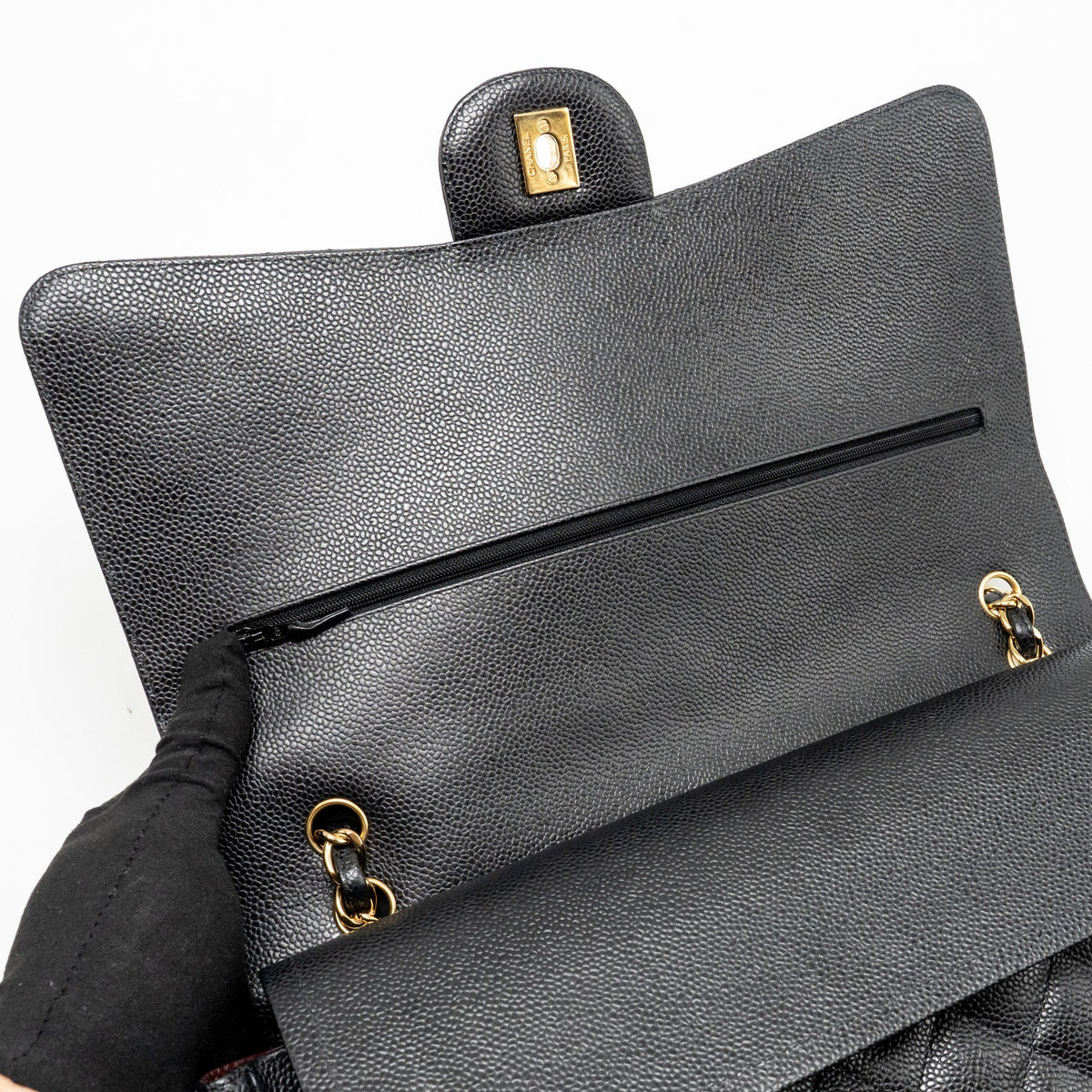 CHANEL MAXI CLASSIC DOUBLE FLAP BAG CAVIAR BLACK GHW