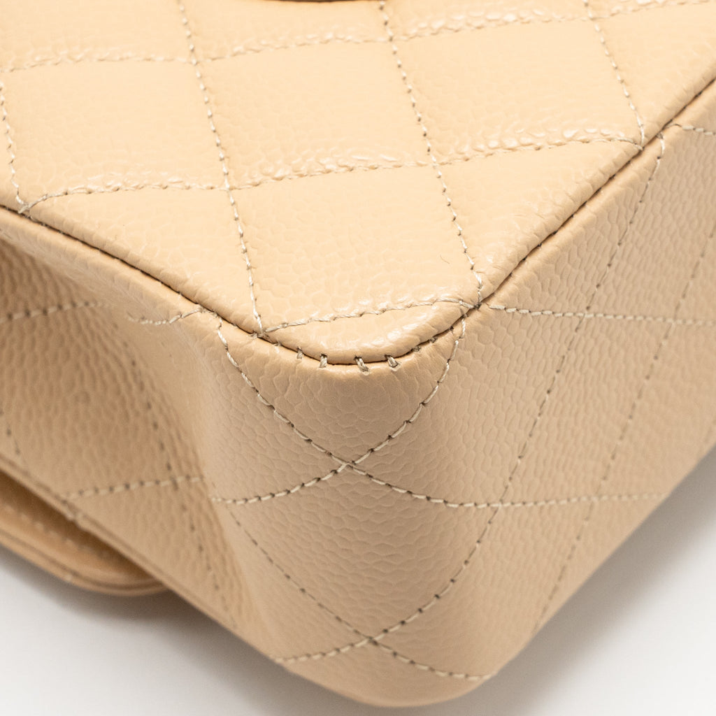 CHANEL MEDIUM CLASSIC DOUBLE FLAP BAG CAVIAR BEIGE SHW (MICROCHIP)