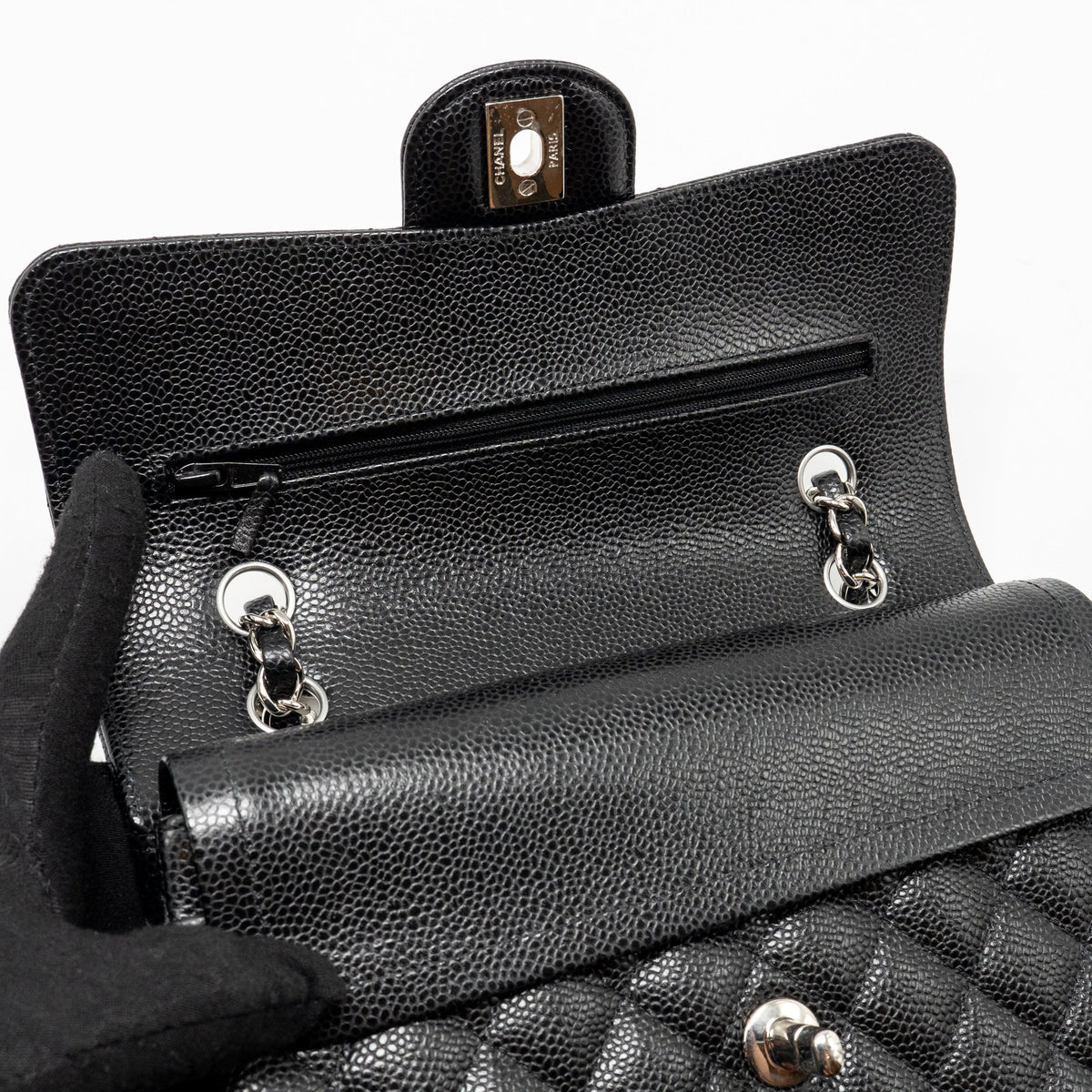 CHANEL SMALL CLASSIC DOUBLE FLAP BAG CAVIAR BLACK SHW
