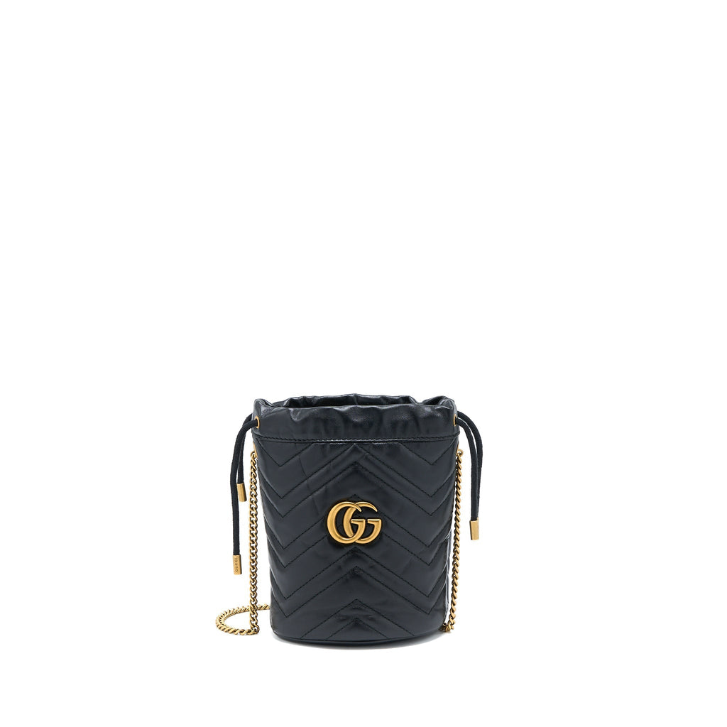 GUCCI GG MARMONT MINI BUCKET BLACK GHW