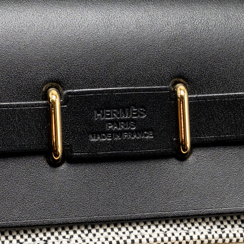 Hermes Herbag Mini Canvas/Hunter Leather Ecru-Noir/Noir GHW