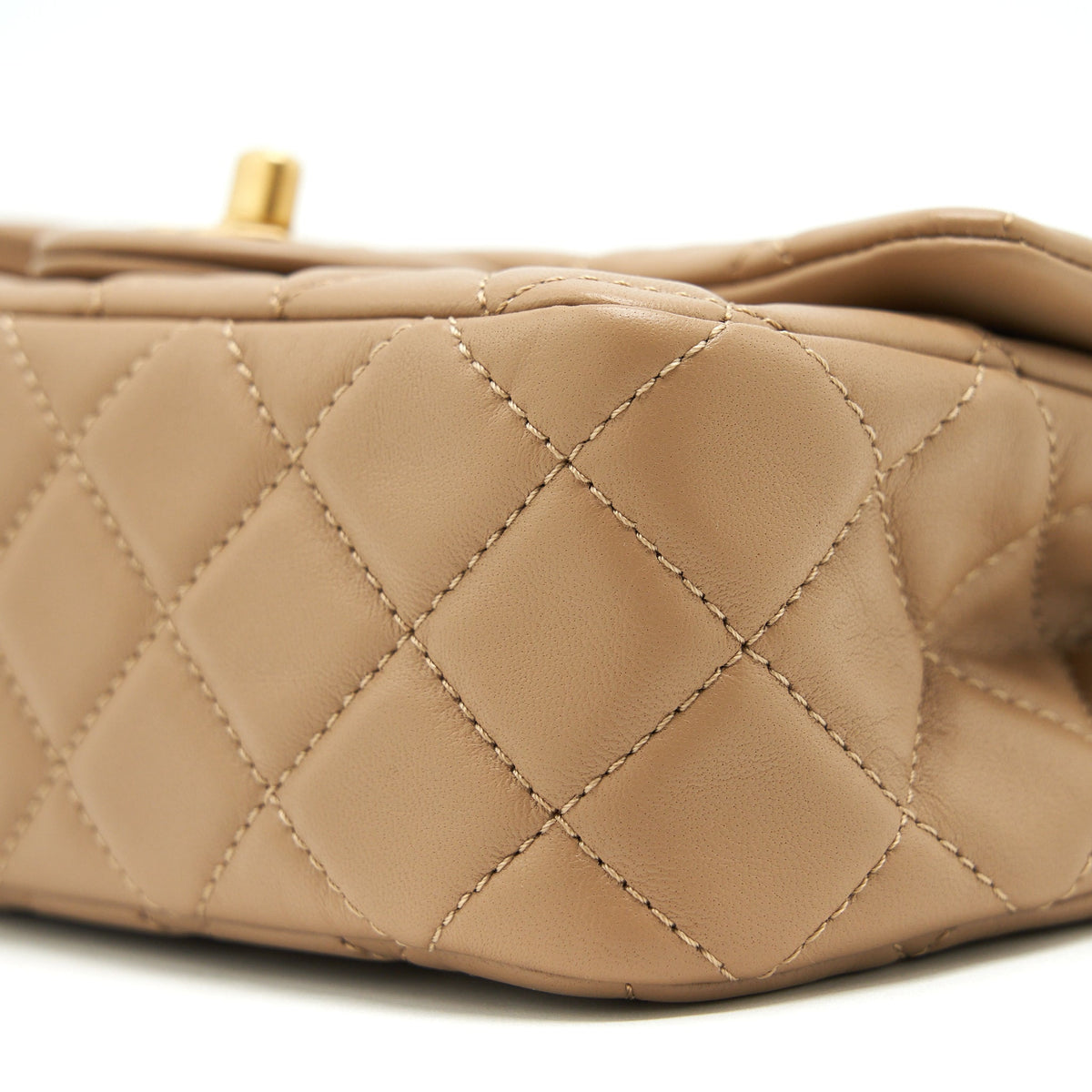 CHANEL 22B PEARL CRUSH MINI RECTANGULAR FLAP BAG LAMBSKIN DARK BEIGE GHW (MICROCHIP)