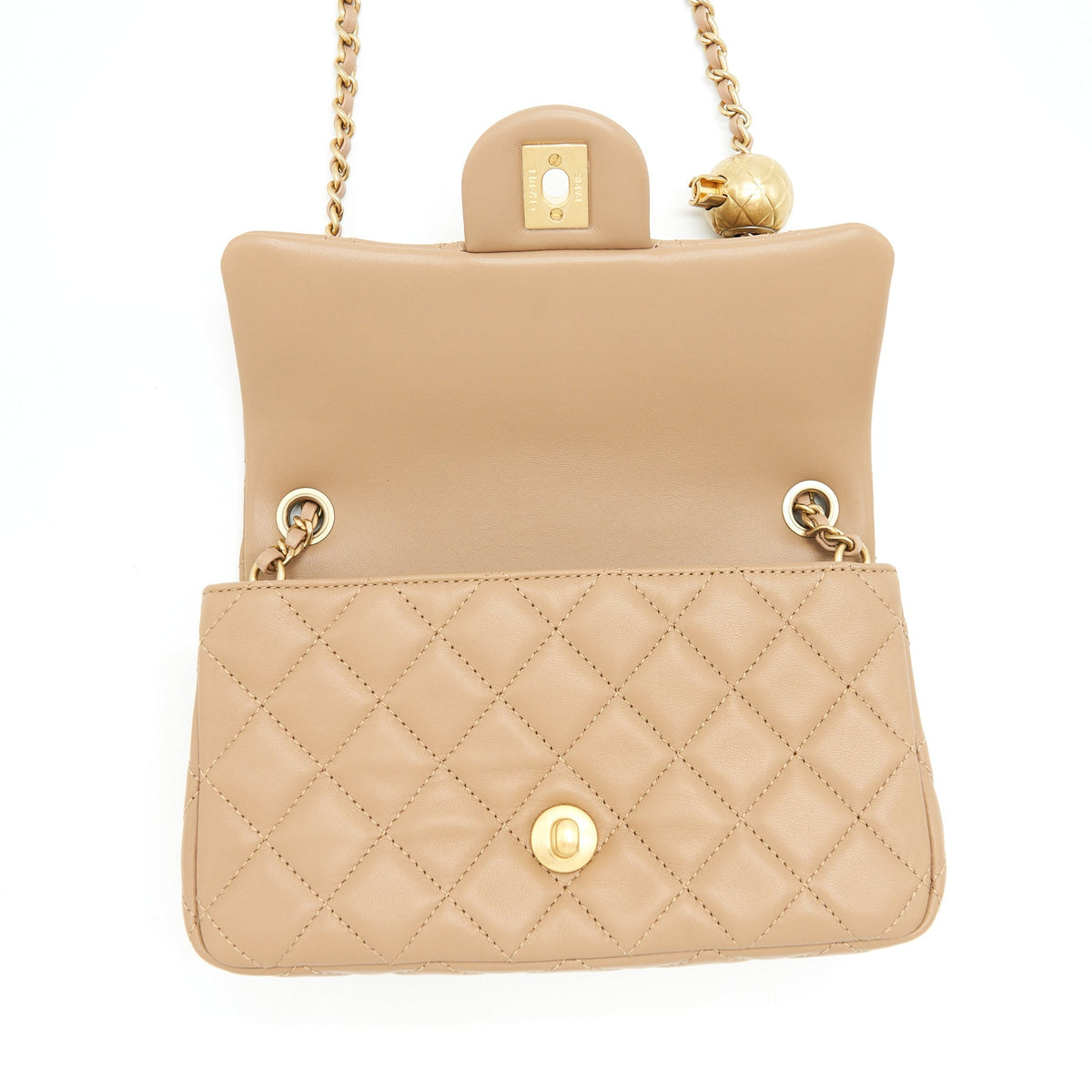 CHANEL 22B PEARL CRUSH MINI RECTANGULAR FLAP BAG LAMBSKIN DARK BEIGE GHW (MICROCHIP)