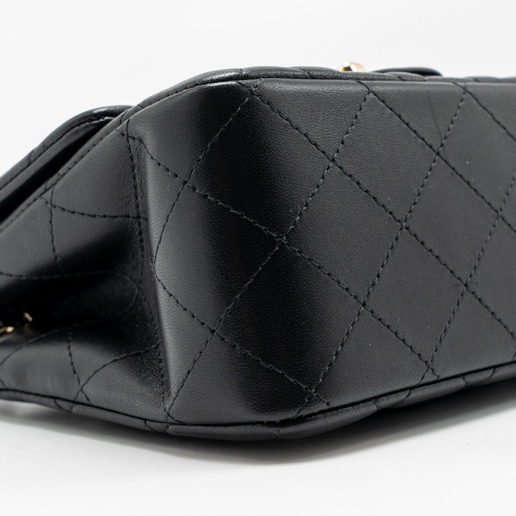 CHANEL MINI SQUARE FLAP BAG LAMBSKIN BLACK LGHW (MICROCHIP)