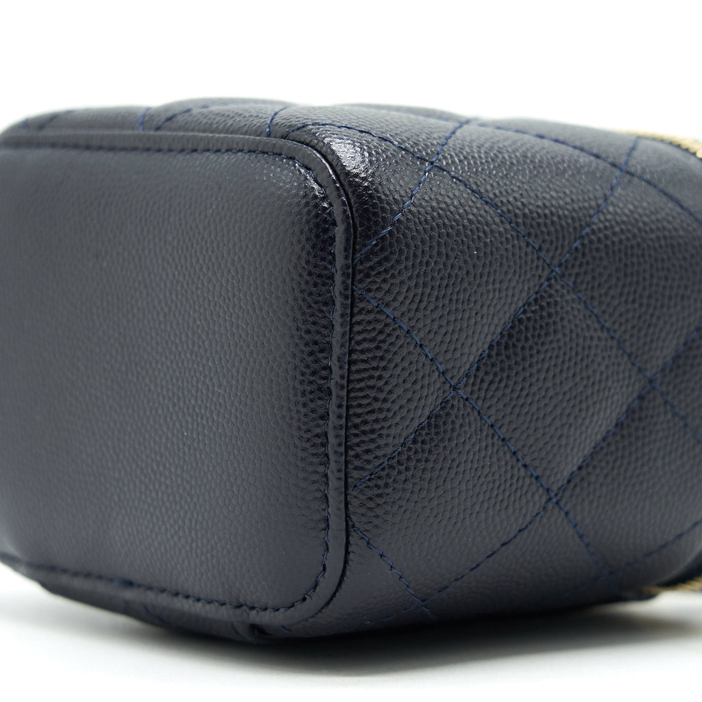 CHANEL SMALL VANITY WITH CHAIN NAVY BLUE WITH LGHW