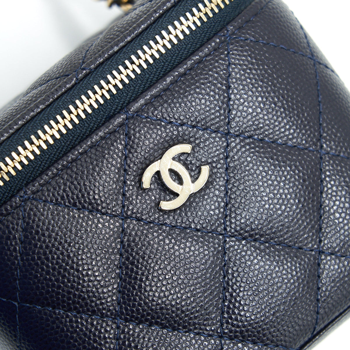 CHANEL SMALL VANITY WITH CHAIN NAVY BLUE WITH LGHW