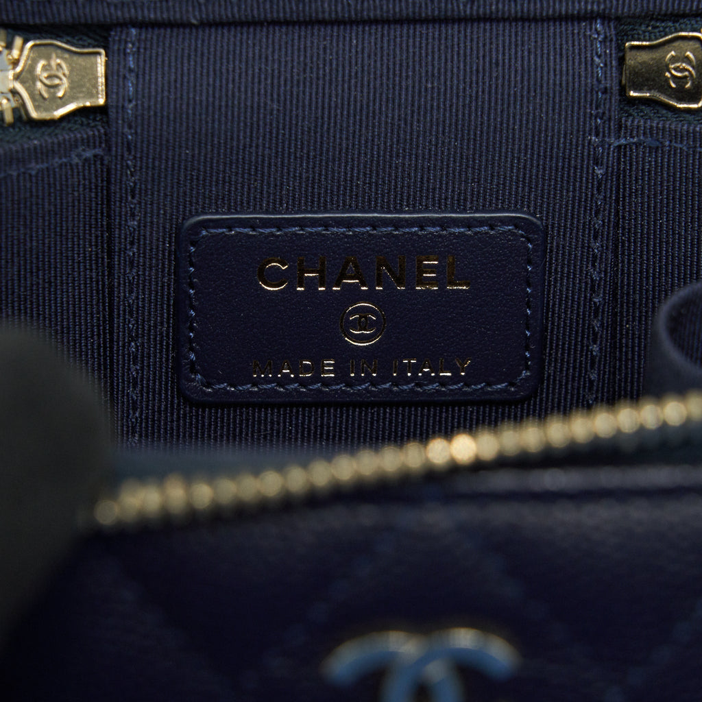 CHANEL SMALL VANITY WITH CHAIN NAVY BLUE WITH LGHW