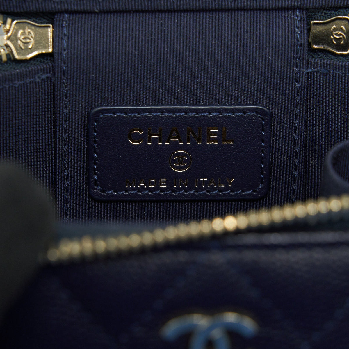 CHANEL SMALL VANITY WITH CHAIN NAVY BLUE WITH LGHW