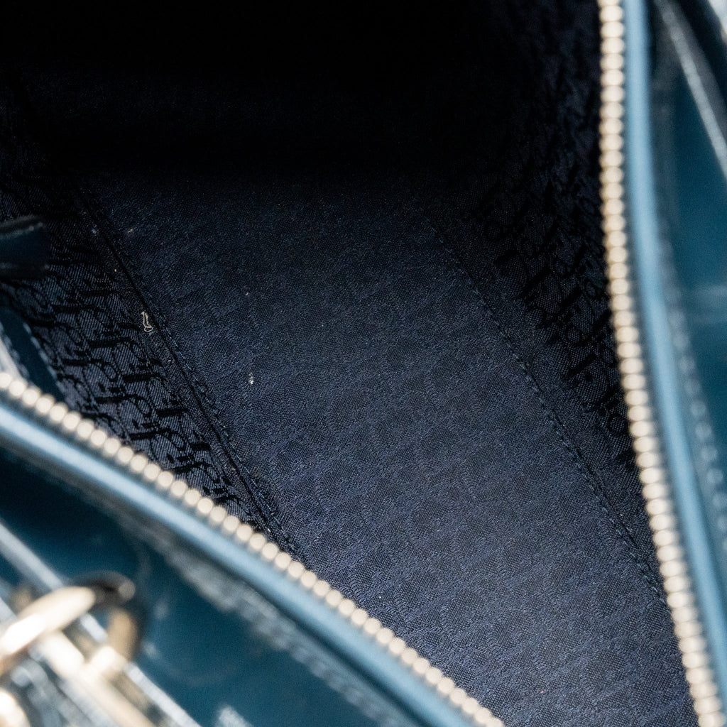 Dior Large Lady Dior Cannage Patent Blue SHW