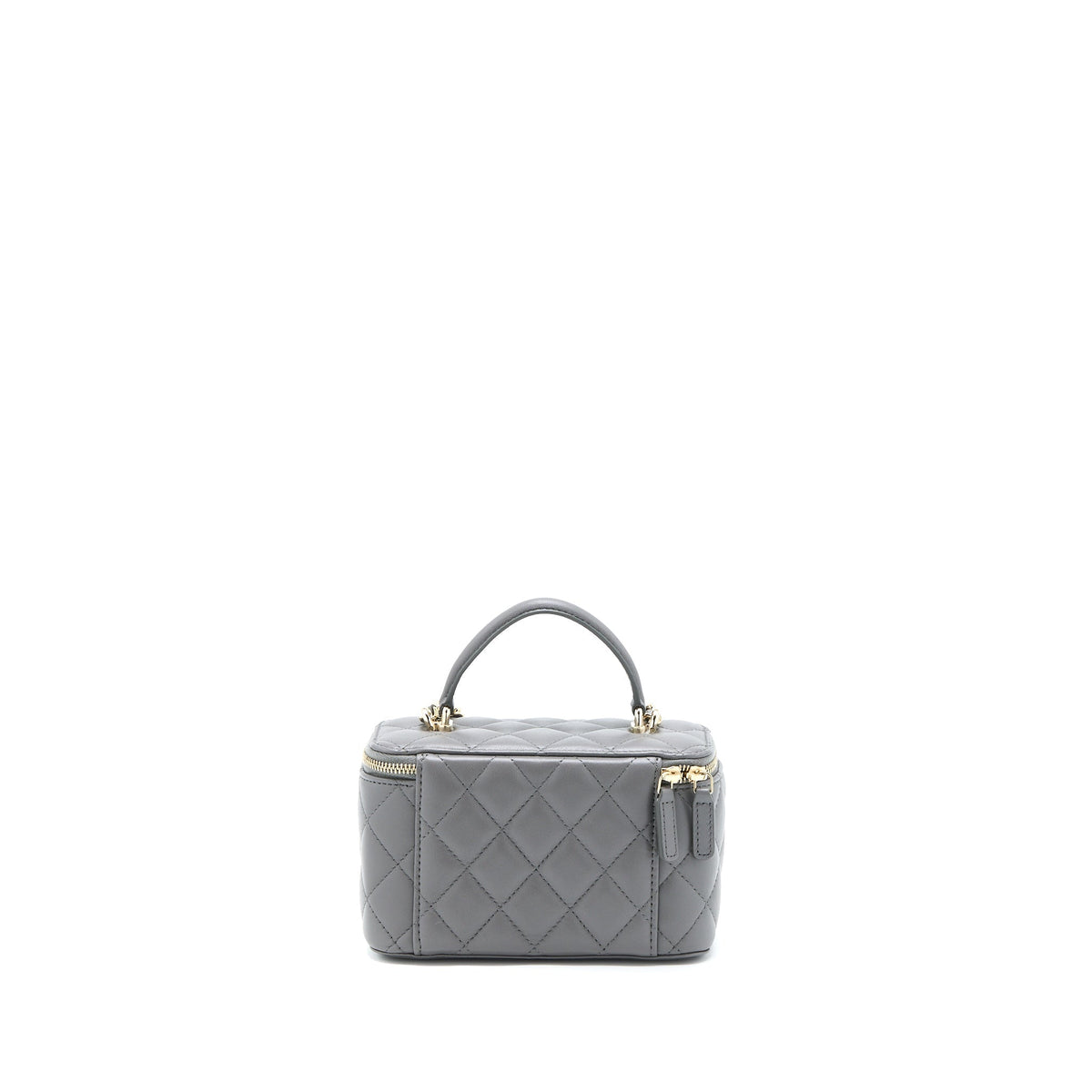CHANEL TOP HANDLE LONG VANITY WITH CHAIN LAMBSKIN GREY LGHW (MICROCHIP)