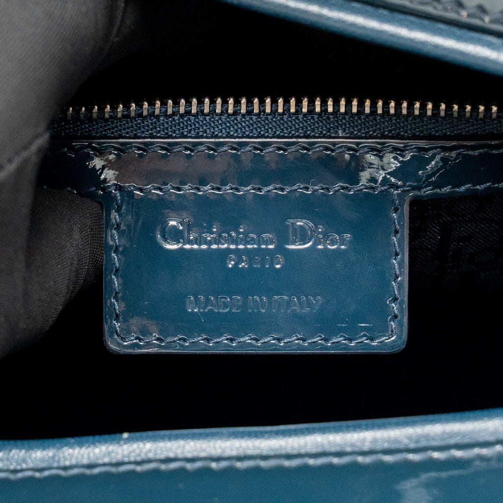 Dior Large Lady Dior Cannage Patent Blue SHW