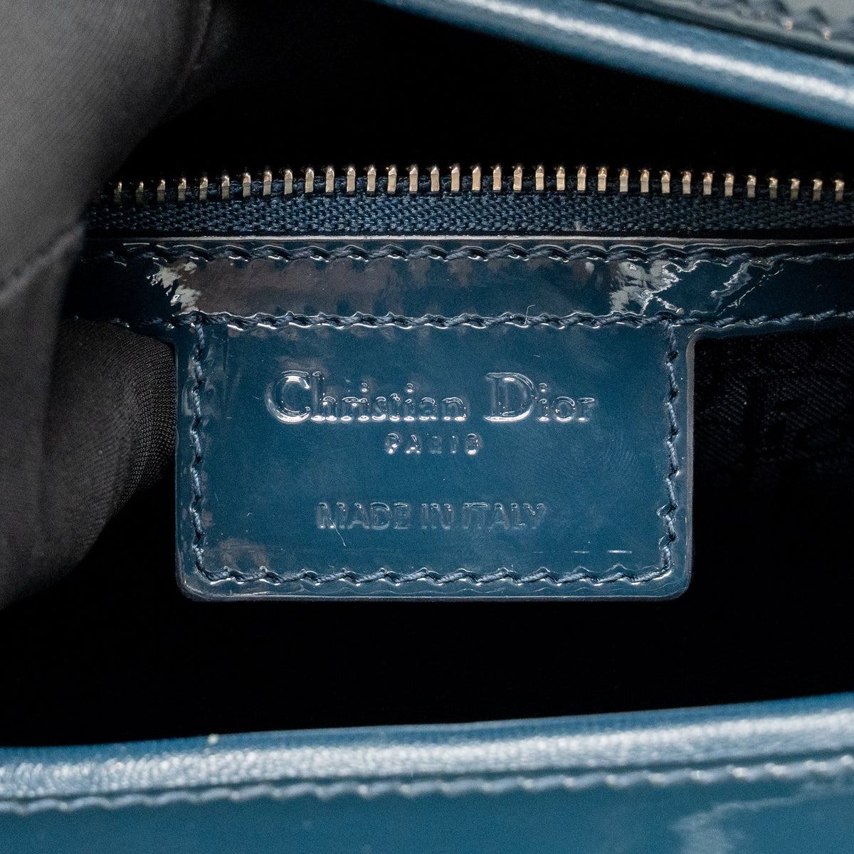Dior Large Lady Dior Cannage Patent Blue SHW