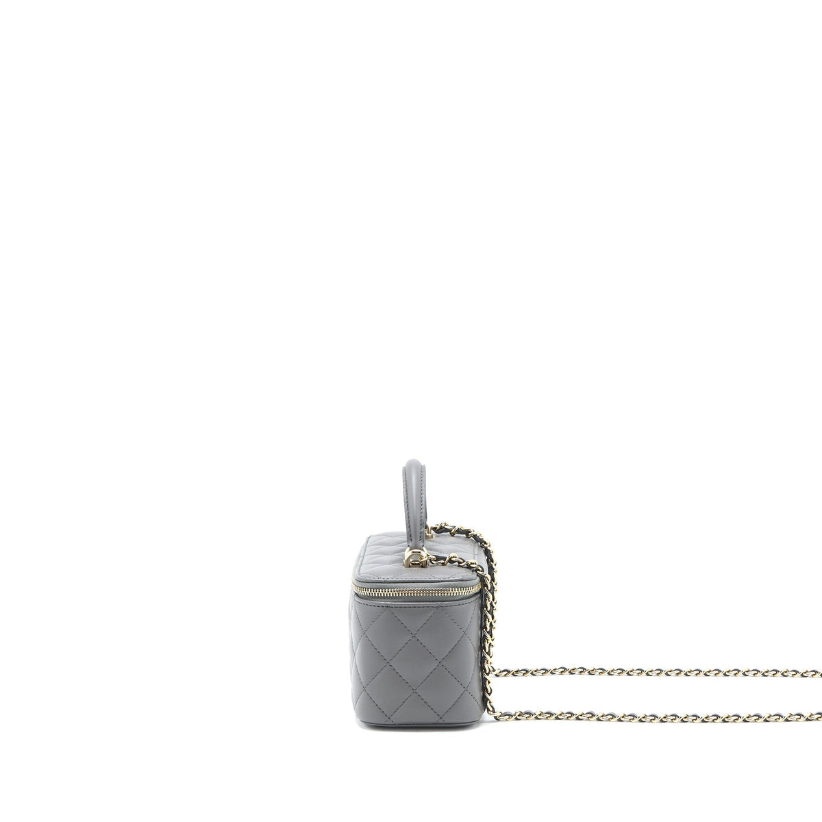 CHANEL TOP HANDLE LONG VANITY WITH CHAIN LAMBSKIN GREY LGHW (MICROCHIP)
