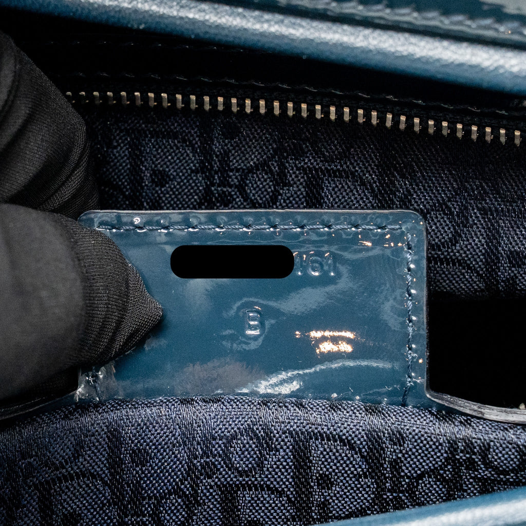 Dior Large Lady Dior Cannage Patent Blue SHW