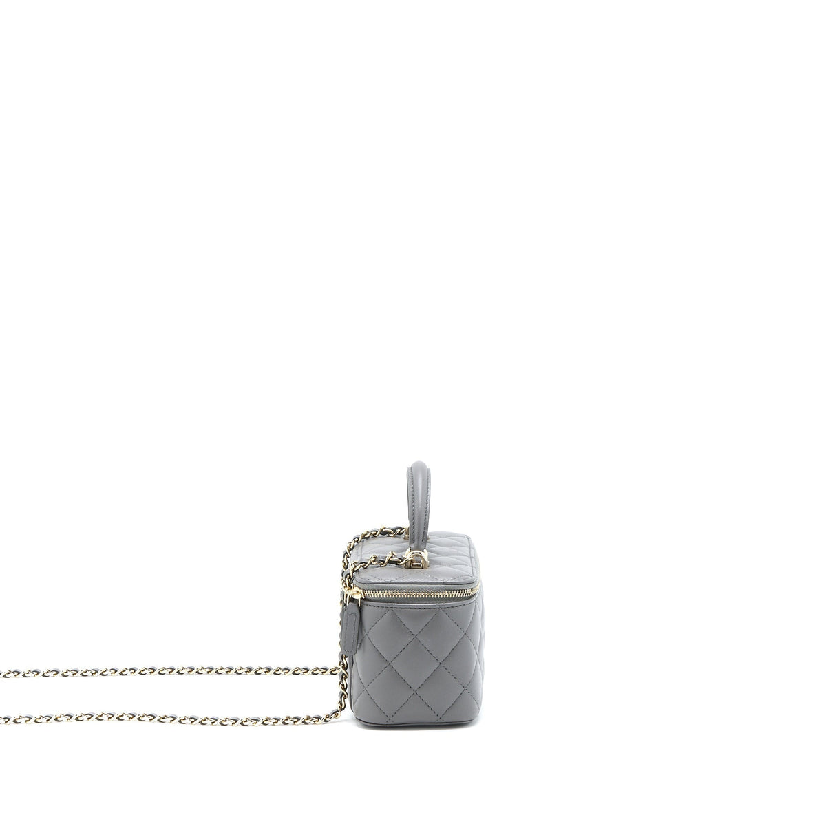 CHANEL TOP HANDLE LONG VANITY WITH CHAIN LAMBSKIN GREY LGHW (MICROCHIP)