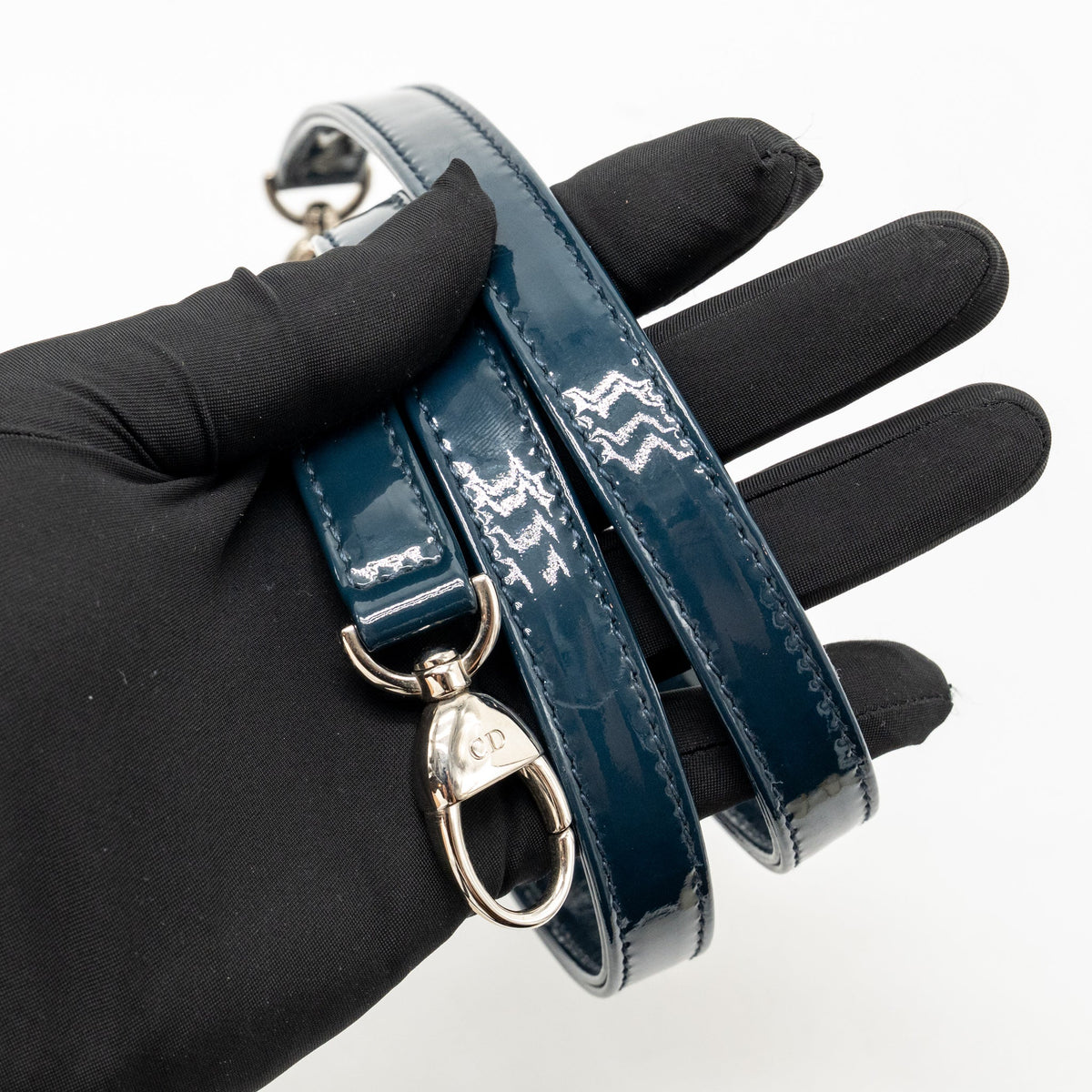 Dior Large Lady Dior Cannage Patent Blue SHW