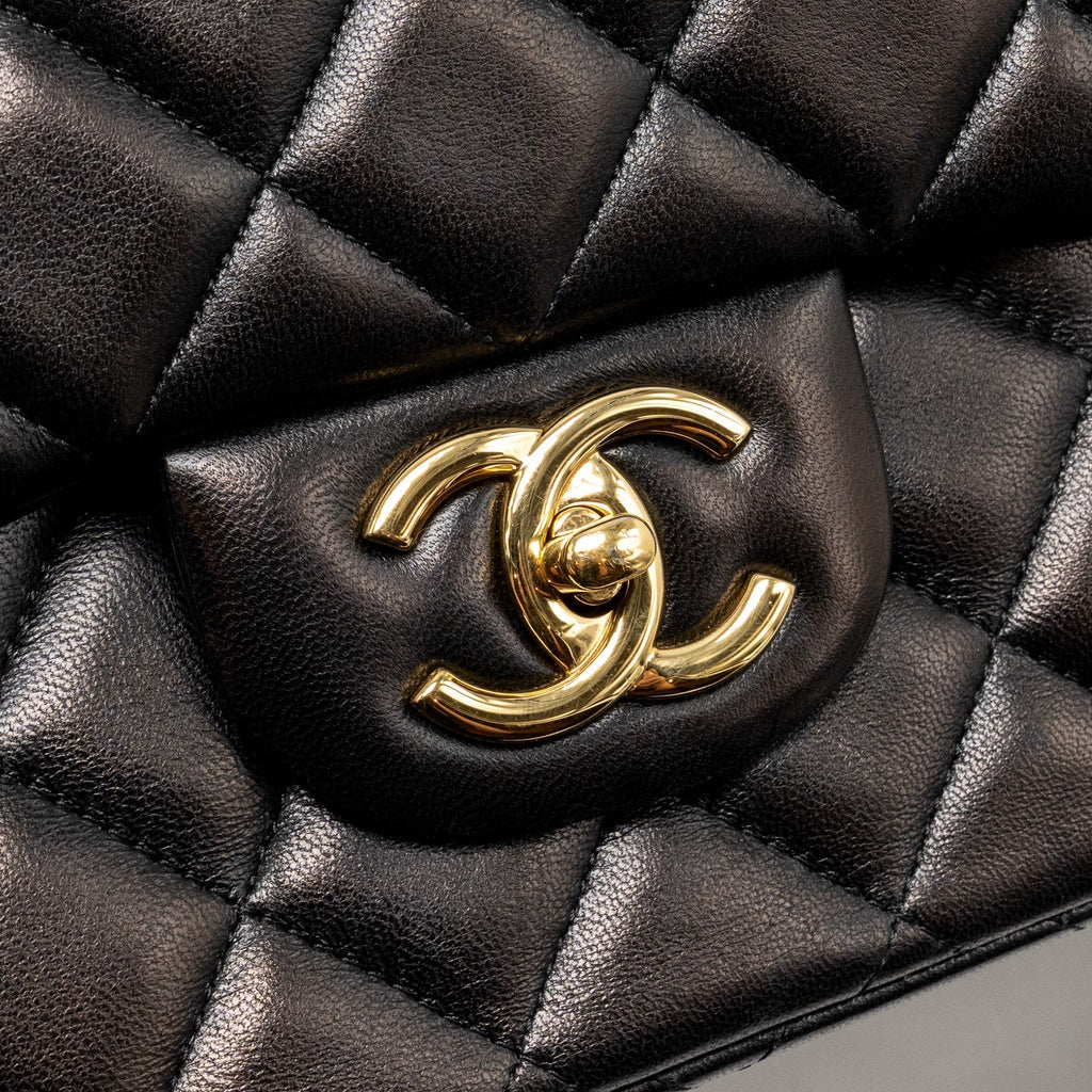 CHANEL MAXI CLASSIC DOUBLE FLAP BAG LAMBSKIN BLACK GHW