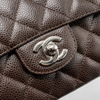 CHANEL EAST WEST CLASSIC QUILTED FLAP BAG CAVIAR CHOCOLATE SHW