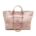 Chanel Large Deauville Tote Shopping Bag Canvas / Calfskin Pink LGHW