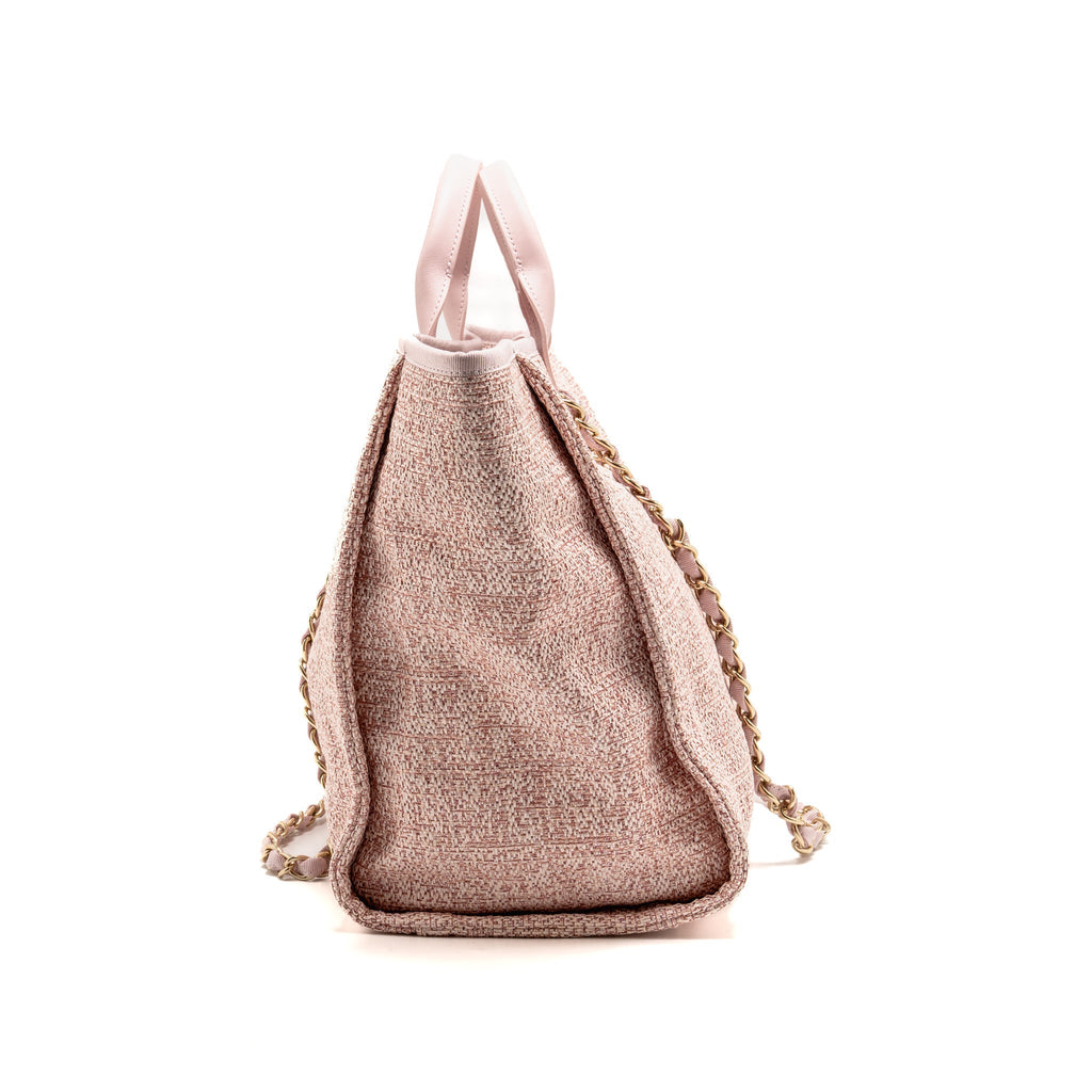 Chanel Large Deauville Tote Shopping Bag Canvas / Calfskin Pink LGHW