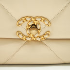 CHANEL SMALL 19 BAG 19K SHINY GOATSKIN BEIGE GHW