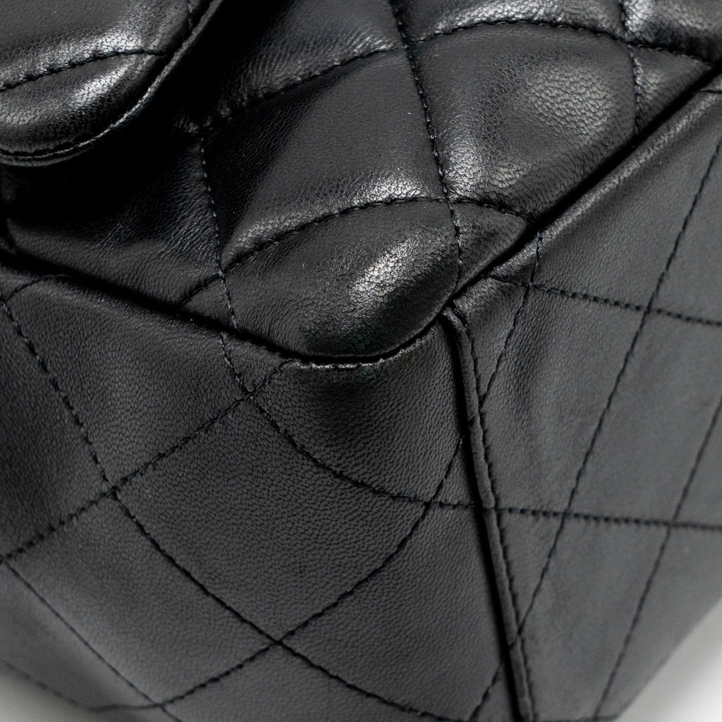 CHANEL MAXI SINGLE FLAP BAG LAMBSKIN BLACK GHW